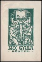 Divéky József (1887-1951): Ex libris Lux Gyula. Fametszet, papír, jelzett a dúcon, 12x7 cm