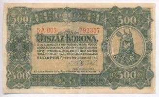 1923. 500K "Magyar Pénzjegynyomda Rt. Budapest" nyomdahely jelöléssel T:III