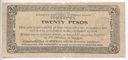 Fülöp-szigetek 1944. 20P az emigráns kormány nevében készült T:III-
Philippines 1944. 20 Pesos prin...