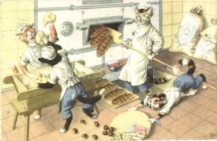 Cat bakers at the bakery. Alfred Mainzer 4873. - modern postcard (Rb)