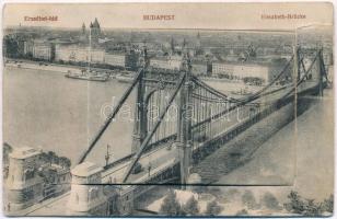 Budapest, Erzsébet híd. leporellólap benne: Országház, Múzeum körút, Királyi vár, panoráma, stb.