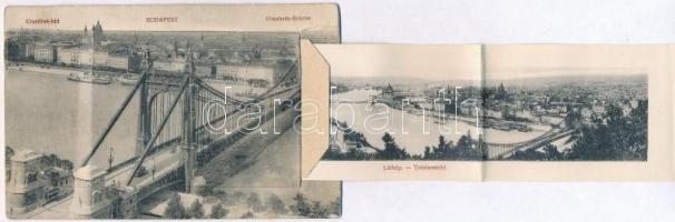 Budapest, Erzsébet híd. leporellólap benne: Országház, Múzeum körút, Királyi vár, panoráma, stb
