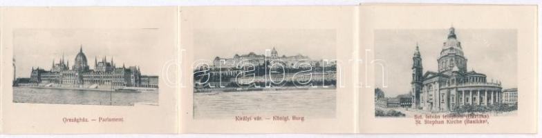 Budapest, Erzsébet híd. leporellólap benne: Országház, Múzeum körút, Királyi vár, panoráma, stb