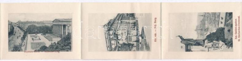 Budapest, Erzsébet híd. leporellólap benne: Országház, Múzeum körút, Királyi vár, panoráma, stb