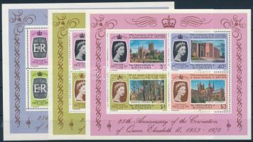 Elizabeth II coronation anniversary 3 diff block, II. Erzsébet koronázási évfordulója 3 klf blokk
