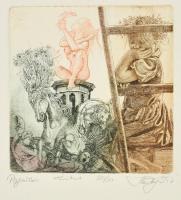 Hartung Sándor (1962- ): Pegazus. Színes rézkarc, papír, jelzett, 13×13 cm