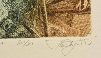 Hartung Sándor (1962- ): Pegazus. Színes rézkarc, papír, jelzett, 13×13 cm