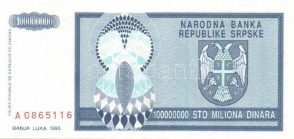 Bosznia Hercegovina/Szerb Köztársaság 1993. 100.000.000D, 1000.000.000D (1. kiadás) T:I