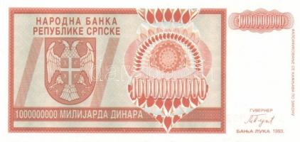 Bosznia Hercegovina/Szerb Köztársaság 1993. 100.000.000D, 1000.000.000D (1. kiadás) T:I
