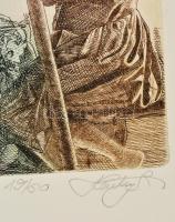 Hartung Sándor (1962- ): Pegazus. Színes rézkarc, papír, jelzett, 13×13 cm