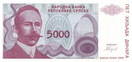 Bosznia Hercegovina/Szerb Köztársaság 1993. 5000D, 50.000D, 100.000D, 5000.000D, 500.000.000D (2. kiadás) T:I
