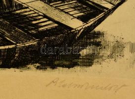 Blahos Rudolf (1917-1986): Halászok. Rézkarc, karton, jelzett, 24,5×31 cm