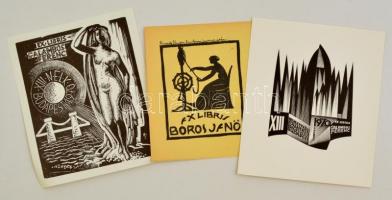 Vegyes exlibris tétel, kb. 240-250 db. Különféle nyomótechnikákkal, 13x18 cm és 5x3 cm közötti méret...