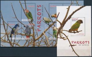 Papagájok kisív  + blokk, Parrots minisheet + block