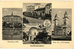 1940 Szatmárnémeti, Satu Mare; visszatért. Pannónia szálló, Római katolikus székesegyház, Árpád út, Városi színház / hotel, cathedral, street, theatre