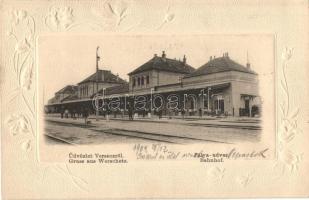 Versec, Vrsac; vasútállomás / Bahnhof / railway station. Art Nouveau, floral, Emb.