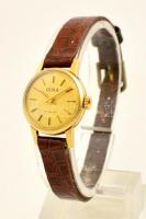 Doxa 14 K női arany (Au) karóra, működik, szép állapotban, bőr szíjjal, eredeti dobozában, br:9 g / Doxa womens gold watch in nice condition