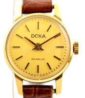 Doxa 14 K női arany (Au) karóra, működik, szép állapotban, bőr szíjjal, eredeti dobozában, br:9 g / ...