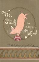 Viel Glück im neuen Jahre! / New Year greeting art postcard, pigs. Emb.