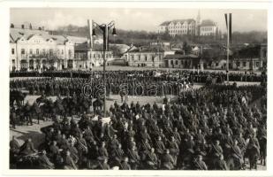 1938 Léva, Levice; bevonulás, Szénessy vendéglő / entry of the Hungarian troops, restaurant + Léva visszatért So. Stpl.