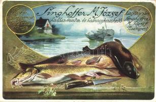 Singhoffer M. József halászmester és halnagykereskedő reklámlapja / Hungarian master fisherman and fish wholesaler advertisement card (non PC) (EK)