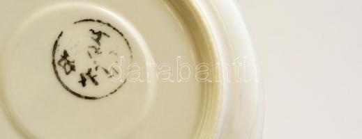 2 db kínai porcelán csésze+alj, matricás, jelzett, kis kopásokkal, d: 6,5 ill. 11 cm
