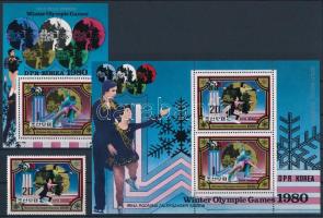 Téli olimpia bélyeg + kisív + blokk, Winter Olympics stamp + minisheet + block