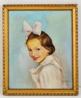 Fried jelzéssel: Kislány portré, olaj, vászon, fa keretben, 49×39,5 cm