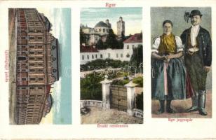 Eger, Igazságügyi palota, Érseki rezidencia, Egri jegyespár, népviselet, folklór - képeslapfüzetből