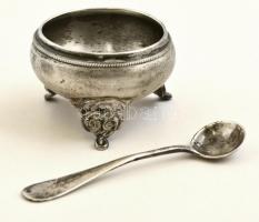 Ezüst (Ag.) fűszertartó párban 2 db fűszer kiskanállal, jelzett, mesterjeggyel (BU), üvegbetét nélkü...