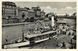 Vienna, Wien; Donaukanal, Vergnügungsdampfer "Hebe" / Hebe oldalkerekes személyszállító gőzhajó / Hungarian passenger steamship