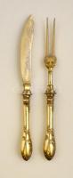 Ezüst (Ag.) nyelű kaviár kés és villa szett ( 6db 2×), jelzett, mesterjeggyel, h:12 és 13 cm, összes...