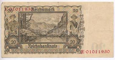 Német Harmadik Birodalom 1939. 20M T:III kis szakadás
German Third Reich 1939. 20 Mark C:F small te...