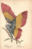Belgique / Belgian flag on the wings of a butterfly lady. Editions Aux Allies Paris No. 10. So. Stp (EK)