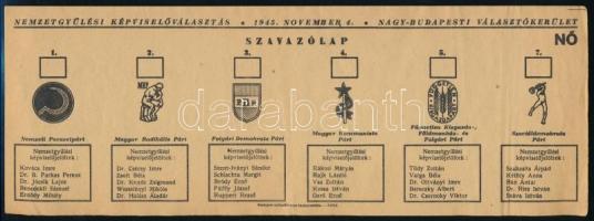 1945 Nemzetgyűlési Képviselőválasztás szavazólap, 10,5x29 cm