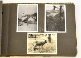 cca 1950 Családi fotóalbum, kirándulásokról, fürdőzésekről (Balaton, Lillafüred), 114 beragasztott képpel, kb. 6x9 cm-es fotók