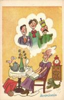 8 db RÉGI humoros grafikai motívumlap / 8 pre-1945 Hungarian humorous graphic art motive cards