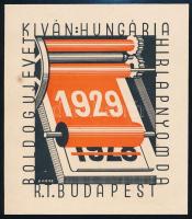 1929 Boldog új évet kíván a Hungária Hírlapnyomda szórólap, tervezte Kaesz Gyula