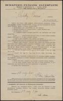 1943 Budapesti Penziók Egyesülete által kiállított személyzeti kilépő papír