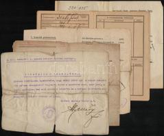1918-1935 Katonai elbocsátó igazolványok, kórházi elbocsátó igazolvány, stb., 5 db
