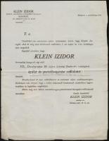 1912 Bp. Dohány utca, Klein Izidor Épület- és Portálüvegezési Vállalat reklámja, hátoldalon bélyeggel