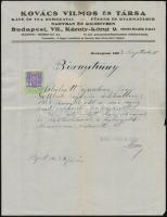 1923 Bp.VII., Kovács Vilmos és Társa Kávé és Tea Behozatal, Fűszer és Gyarmatáruk Nagyban és Kicsinyben fejléces levélpapírra kiállított ajánlás okmánybélyegekkel