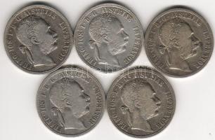 Österreich, 1878-1888, 1 Gulden (5x), Silber, J.342, Erh.:s/ss , szép/nagyon szép