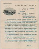1902 Wien (Bécs), Calyton & Webb K.K. Priv. Fabrik Landwirtschaftlicher Maschinen fejléces levélpapírjára írt üzleti levél