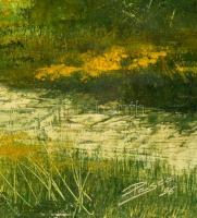 Pásco jelzéssel: Patak a mezőn. Olaj, farost, 50×70 cm