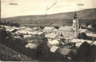 Gnézda, Hniezde; látkép templommal / general view with church + Military stamp on the backside