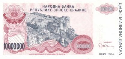 Horvátország/Krajina Szerb Köztársaság 1994. 1000D, 10.000D. 500.000D, 1000.000D, 10.000.000D teljes...