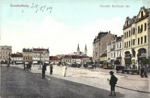Szombathely, Horváth Boldizsár tér, villamos, üzletek