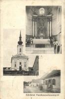Fazekaszsaluzsány, Hrnciarske Zaluzany; templom és belseje, utcakép üzlettel / church, interior, street view with shop