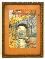 Kollár jelzéssel: Őszi patakpart, akvarell, papír, üvegezett fa keretben, 32×23 cm